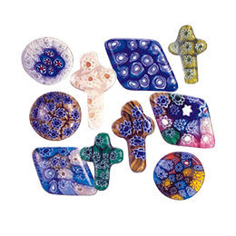 Venetian Flower Cross Pendants and Millefiori Cabochons