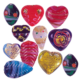 Decorative Glass Charms Hearts and Leafs