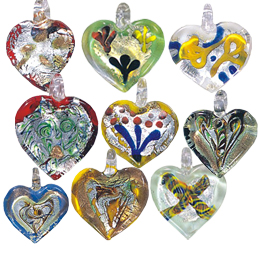 Silver Foiled Glass Heart Pendants