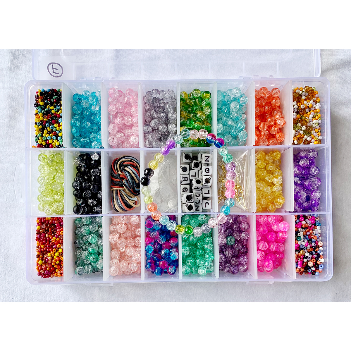 Item No F 6mm Crackle Glass Beads DIY Kit 24 compartment Set