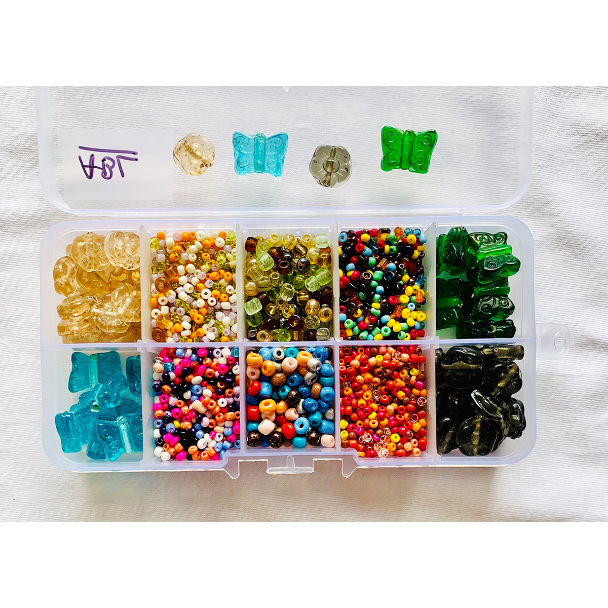 Item ABL  Butterfly and Flower Glass Beads DIY and Jewelry Kit  10 compartment Set