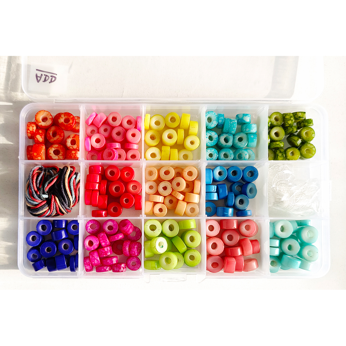 Item No ADD Donut shaped colored Glass Beads DIY and Jewelry Kit 15 compartment Set