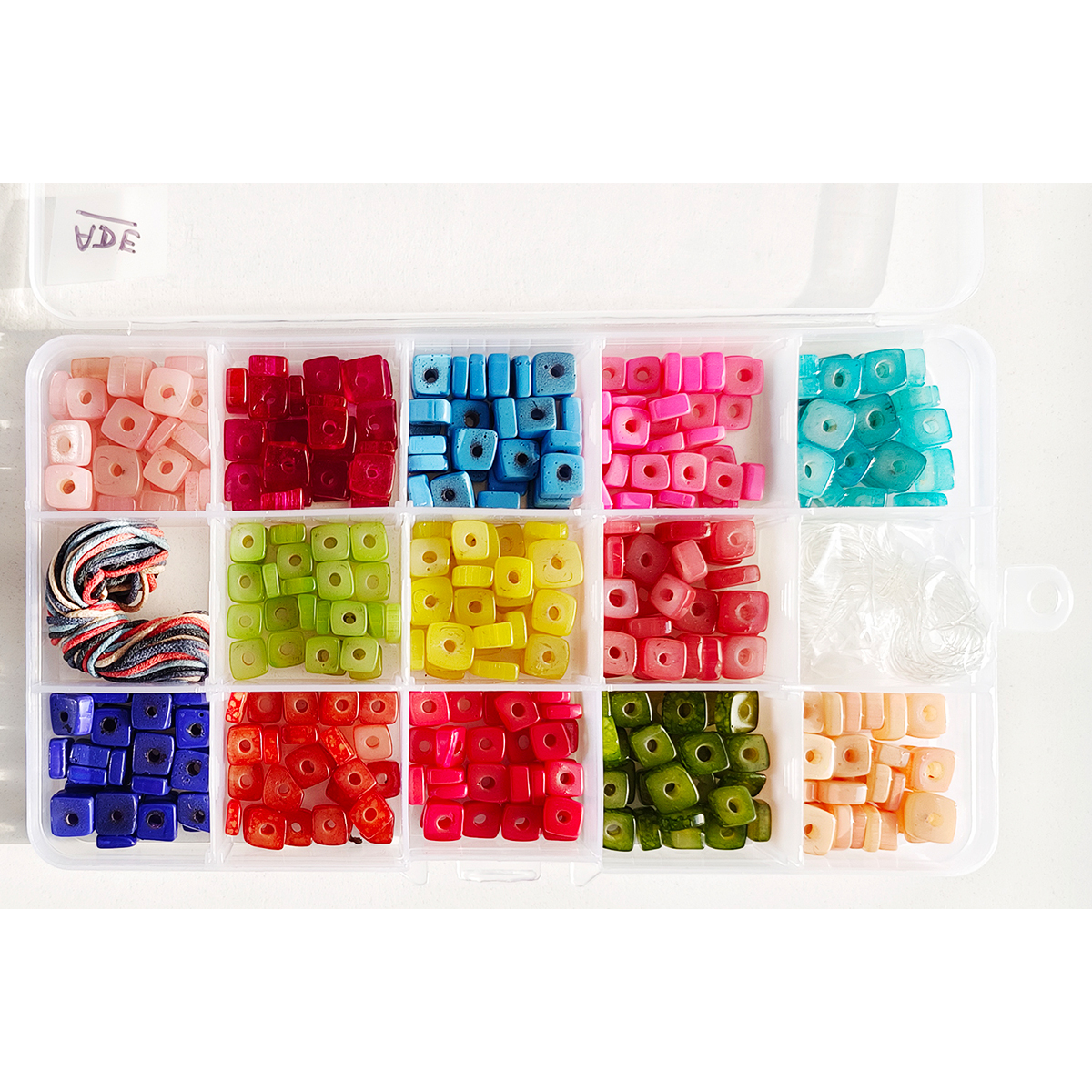 Item No ADE Square shaped colored Glass Beads "DIY and Jewelry Kit" "15 compartment Set"
