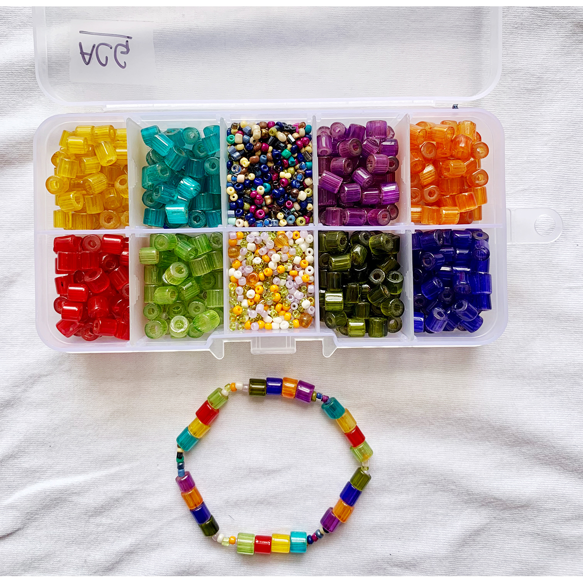 Item "ACG" Glass Tube Beads with Bigger Hole, Coated Glass Beads, DIY and Jewelry Kit, 10 compartment box