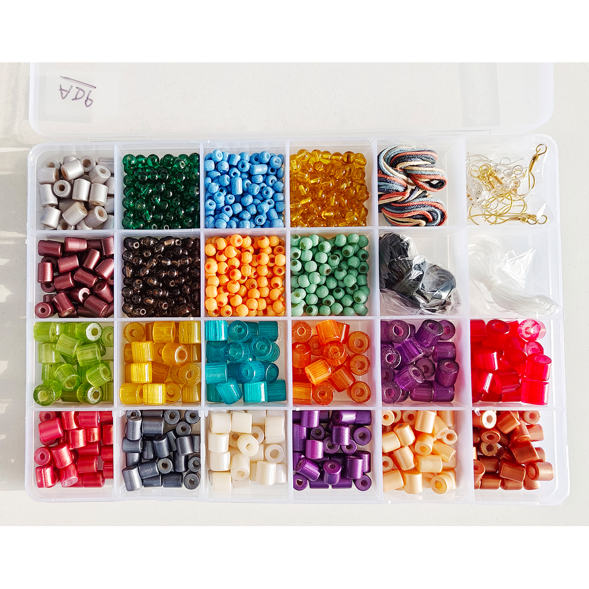 Item "ADP" Glass Tube Beads with Bigger Hole, Round 4mm Coated Glass Beads, DIY and Jewelry Kit, 24 compartment box.