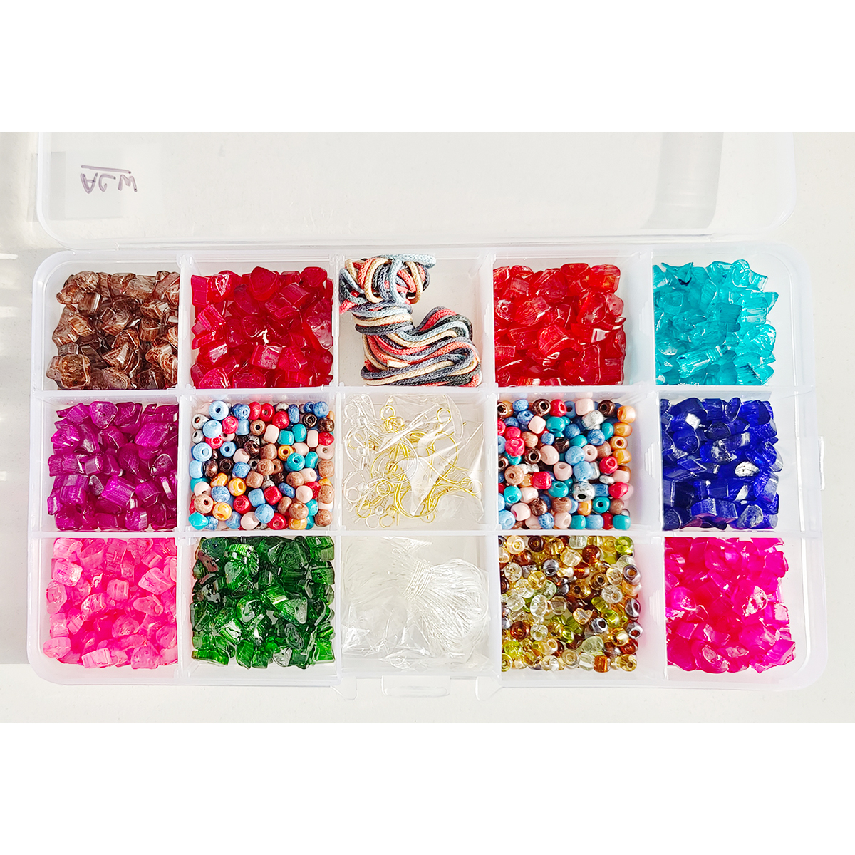 ACW, Sea Glass coated Beads in vibrant colours, DIY and Jewelry Kit, 15 compartment box.
